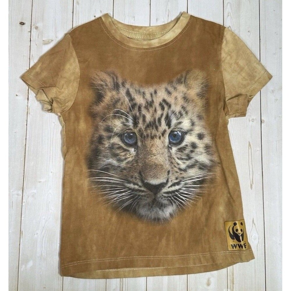 Kool Africa WWF Leopard Cub Print Brown Graphic T-Shirt Tee Youth Boys Size 4-5
